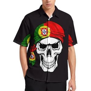 Portugese landelijke vlag schedel zomer heren shirts casual korte mouwen button down blouse strand top met zak 2XL