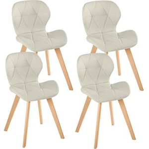 IDMarket - Set van 4 ROBINE stoelen van stof beige voor eetkamer