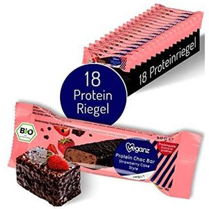 Veganz BIO Protein Choc Bar Strawberry Cake Style - Protein Bars Vegan Protein Rich Romige Aardbeienchocolade - 18 Vegan Protein Bars 50g elk