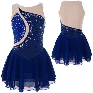 AMENGJ Gymnastiek Turnpakje Kunstschaatsen kostuum meisjes Strass mesh stiksels ballet dans gymnastiek panty tutu podium prestaties kostuum, Donkerblauw, 14