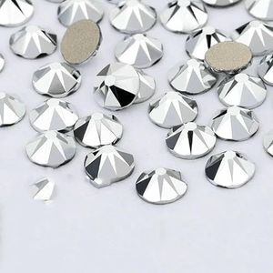 2088 DIY kristal nageldecoraties zonder hotfix, 8 grote en 8 kleine strass steentjes, platte achterkant, plaknagels voor nagelkunst, zilver, SS10-1440 stuks