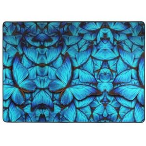 Veel tapijten met blauwe vlinderprint, woonkamervloermatten loper, vloerkleed zonder overslaan kinderkamer mat spelen tapijt - 148 x 203 cm