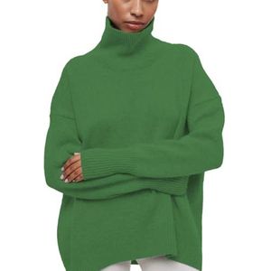 Grof Gebreide Coltrui for Dames, Zachte, Warme, Losse Pasvorm Trui for Herfst en Winter(Dark Green,4X-Large)