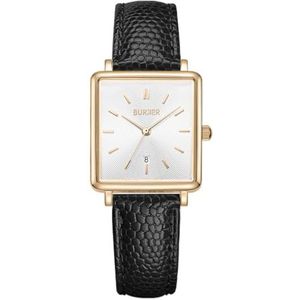 BURKER Horloge Dames Daisy Vierkant, Dames Polshorloge met Leren Band Gold-Plated Analoog Quartz 3-ATM Waterdicht - 28 mm - Goud Zwart