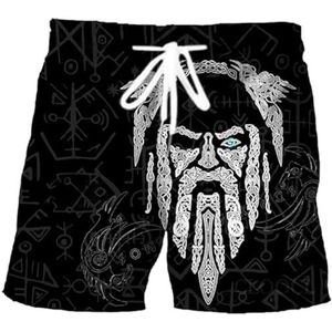 Unisex Viking Odin Tattoo Shorts - Noorse Mythologie Harajuku Street Summer Sneldrogende Ademende Shorts - Modieuze Hiphop 3D Digitaal Bedrukte Casual Shorts (Color : Odin B, Size : L)