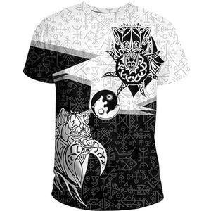 Nordic Odin Fenrir Wolf T-shirt, Unisex Viking 3D-print Vegvisir Rune Totem Classic Harajuku Korte Mouw, Celtic Pagan Summer Beach Cool Ademende Top (Color : Wolf A, Size : M)