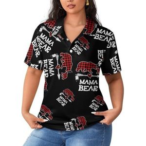 Rode geruite buffel mama beer dames poloshirts met korte mouwen casual T-shirts met kraag golfshirts sport blouses tops 5XL