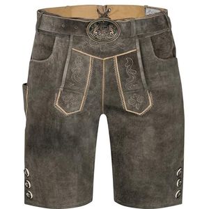 Schöneberger Trachten Couture Leren herenbroek met klederdrachtriem, klederdrachtbroek voor Oktoberfest, origineel nubuckleer, Tegernsee, donkerbruin, 46