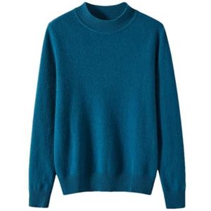 Wollen elegante gebreide truien dames mock hals effen basics pullover herfst winter gebreide kleding, Pruisisch Blauw, XL