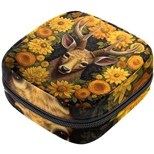 Zonnebloem Bloeiende Herten Maandverband Opbergtas Menstruatie Pad Tas Draagbare Menstruatie Cup Pouch met Rits voor Tiener Meisjes Vrouwen Dames