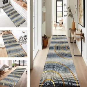 YFWOKSL Gang tapijt, slaapkamer vloer antislip mat tapijt lopers voor gangen 60 x 250 cm blauw wit goud kamer tapijt water absorberende loper mat wasbare vloermat met indoor outdoor utility keuken L