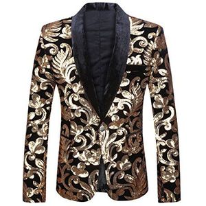 PYJTRL Mannen Mode Fluwelen Pailletten Bloemen Patroon Pak Jas Blazer