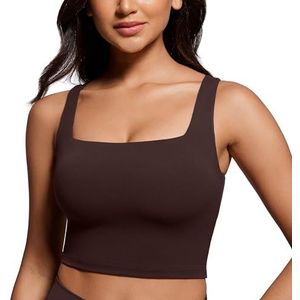CRZ YOGA Vrouwen Butterluxe Square Neck Sportbeha Gewatteerde Draadloze Crop Top Gym Workout Tops Camisole met Ingebouwde Beha Hot Fudge Bruin S