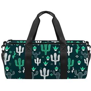 Doodle Tropisch Fruit Reizen Duffle Bag Sport Bagage met Rugzak Tote Gym Tas voor Mannen en Vrouwen, Donkergroen Cactus, 45 x 23 x 23 cm / 17.7 x 9 x 9 inch
