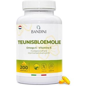 Bandini® Teunisbloemolie 2000mg, antioxidant voor huid, haar en nagels, 200 softgels, nuttig voor hormonaal evenwicht, menopauze, gaat menstruatiecyclusstoornissen tegen, vrouwensupplement, GMO-vrij