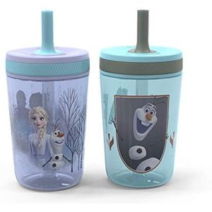 Zak Designs Disney Frozen II Movie Kelso Tumbler-set, lekvrij schroefdeksel met rietje, gemaakt van duurzaam plastic en siliconen, perfecte bundel voor kinderen (Frozen 2 Olaf, 15 oz, BPA-vrij, set