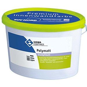 Sigma Polymat hoogwaardige, dubbeldekkende kunststof dispersiekleur wit stompmat 12,5 liter