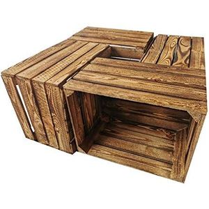 Set van 4 houten kisten in verschillende variaties - ideaal als salontafel, voor het opbergen of gewoon leuke decoratie (gevlamd gebruikt)