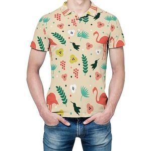 Flamingo Bird And Flower heren shirt met korte mouwen golfshirts regular fit tennis T-shirt casual business tops