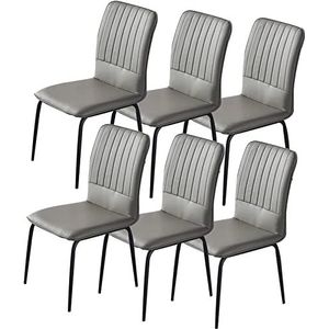 GEIRONV Eetkamerstoelen set van 6, moderne lederen hoge rugleuning gewatteerde zachte zitting met metalen stoelpoten for keuken thuis commerciële restaurants Eetstoelen (Color : Dark Grey, Size : 88