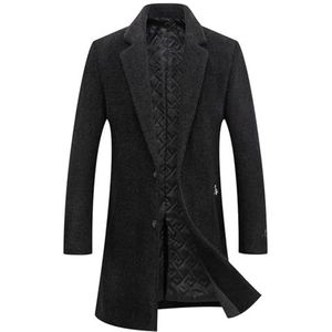 Herenwollen Trenchcoat Wollen Mix Gewatteerde Gevoerde Uitloper Halflange Winddichte Ovwecoat Zakelijke Normale Pasvorm (Color : Black, Size : XXL)