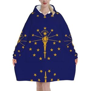 Oversized Indiana Staat Vlag Hoodies Vrouwen Uk Pluizige Deken Hoodie Sherpa Vrouwen Fleece Draagbare Deken Mannen