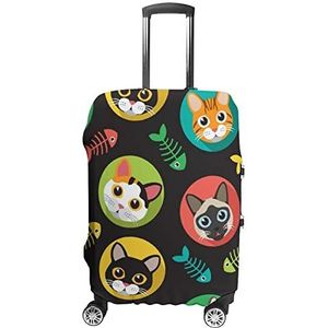Katten en visgraat print reisbagage cover wasbare koffer beschermer past 19-32 inch bagage