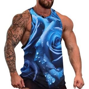 Blauwe roos bloemen mannen tank top causale mouwloze T-shirt sportschool atletische spier tee strand vest