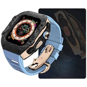 OFWAX Modificatie Kit Carbon Fiber Horloge Case, Voor Apple Watch Ultra 9 8 7 6 5 4 SE Metalen Bezel Mod Kit, Voor Iwatch 49MM 45MM 44MM Rubber Horloge Band Set, 45mm, agaat