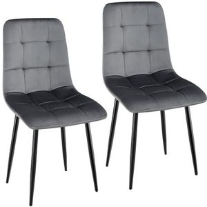 WAFTING Eetkamerstoelen, set van 2, gestoffeerde stoel met hoge rugleuning en Nederlands fluwelen design, eettafelstoelen met metalen voet, voor eetkamer, woonkamer en ontvangstruimte, donkergrijs