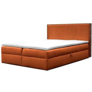 Gestoffeerd bed met elegante hoofdsteun FOREST Bed met reliëf geruit patroon Tweepersoonsbed met matras Opbergruimte Slaapkamermeubels (120x200 Rot)