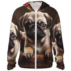 Puppys Pug zonwering hoodie jas volledige rits UPF 50+ lange mouw zonneshirt met zak buiten, zwart, S