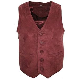 Heren Smart Echt Suède Lederen Gilet Vest Biker Fashion Vest, Bordeaux, 3XL