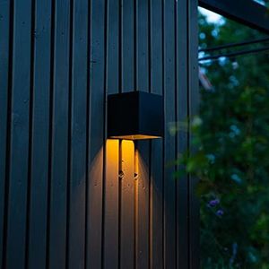 QAZQA - Modern Buiten wandlamp zwart incl. LED IP65 solar - Charlotte | Buitenverlichting - Staal Kubus - (niet vervangbare) led LED inbegrepen - Max. 1 x 2 Watt