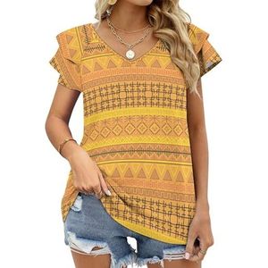 Tribal Egypte Etnisch Patroon Grafische Blouse Top Voor Vrouwen V-hals Tuniek Top Korte Mouw Volant T-shirt Grappig