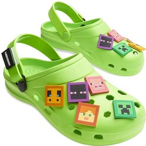 MINECRAFT Clogs voor kinderen, zomerschoenen voor tuin, strand, zwembad, cadeau voor jongens, groen met hangers, 32/33 EU