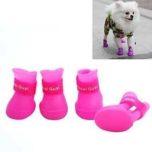 Huisdier kleding Mooie huisdier hond schoenen puppy snoep kleur rubberen laarzen waterdichte regenschoenen, maat 4,3 x 3,3 cm (zwart) trainingsspeelgoed (kleur: roze)