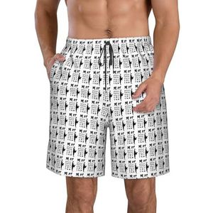 PHTZEZFC Silhouetten van vechtsporten print heren strandshorts zomer shorts met sneldrogende technologie, lichtgewicht en casual, Wit, L