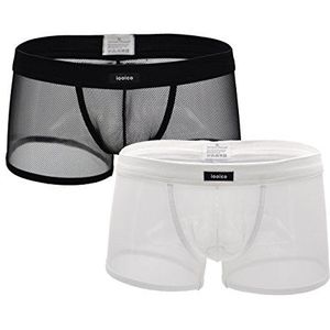 iooico Boxerslip voor heren, zacht mesh-onderbroek, doorzichtig ondergoed, 01 Zwart+Wit, S kort