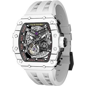 TSAR BOMBA Luxe automatisch mechanisch horloge voor heren, Japans uurwerk, saffierglas, 50 m waterdicht herenhorloge, tonneau, Tonneau polshorloge, lichtgevend siliconen armband, elegant cadeau voor