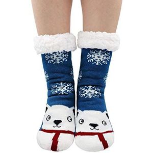 Dames Pantoffelsokken Dikke Huissokken Met Antislipzool, Dames Stoppersokken ABS Sokken Huttensokken Warme Wintersokken Pluizige Thermosokken beer - blauw 36-41