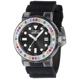 Invicta Dames analoog quartz horloge met siliconen band 39498, Zwart
