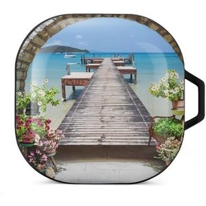 Italië zeezicht stenen boog oordopjes hoesje compatibel met Samsung hard shell beschermhoes zwart-stijl