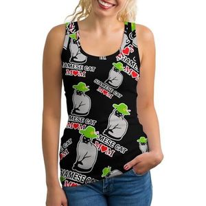 Siamese Cat Mom tanktop voor dames, mouwloos T-shirt, pullover, vest, atletisch, basic shirts, zomer, bedrukt