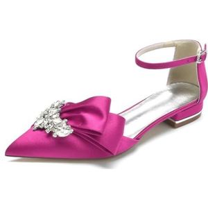 JOEupin Dames puntige teen kristal trouwschoenen voor bruid platte steentjes bruids flats avond prom party jurk schoenen pumps, Roos, 38 EU