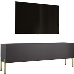 3E 3xE living.com TV-kast antraciet met poten in goud, A: B: 140 cm, H: 52 cm, D: 32 cm. TV-meubel, tv-tafel, tv-bank