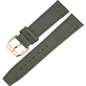 INSTR Nylon Lederen Terug Horloge Band Voor IWC PILOT WATCHES PORTUGIESER Mannen Verzekering Sluiting Band Horloge Armband Accessoires (Color : Green-RoseGold Clasp, Size : 20mm)
