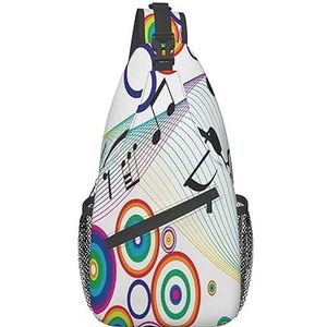 VducK Sling Bag voor Vrouwen Mannen Kikker en Regen Print Crossbody Schoudertas Borst Schouder Rugzak Reizen Wandelen Dagrugzak, Muziek Opmerkingen, Eén maat