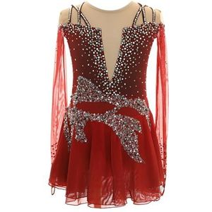 Kunstschaatsjurken For Meisjes, Sprankelend Strass-danskostuum Met Lange Mouwen En Aanpasbare Strass-steentjes(4XL)