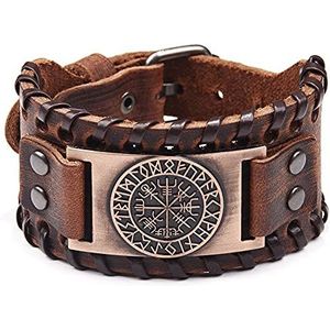 Viking Kompas Vegvisir Lederen Armband Voor Mannen, Vintage Gevlochten Touw Gesp Arm Manchet Armband, Middeleeuwse Futhark Celtic Heidense Amulet Noordse Sieraden